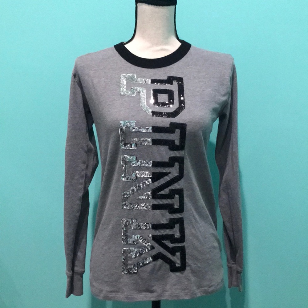 Victorias Secret PINK Gray Long Sleeve Bling Shirt